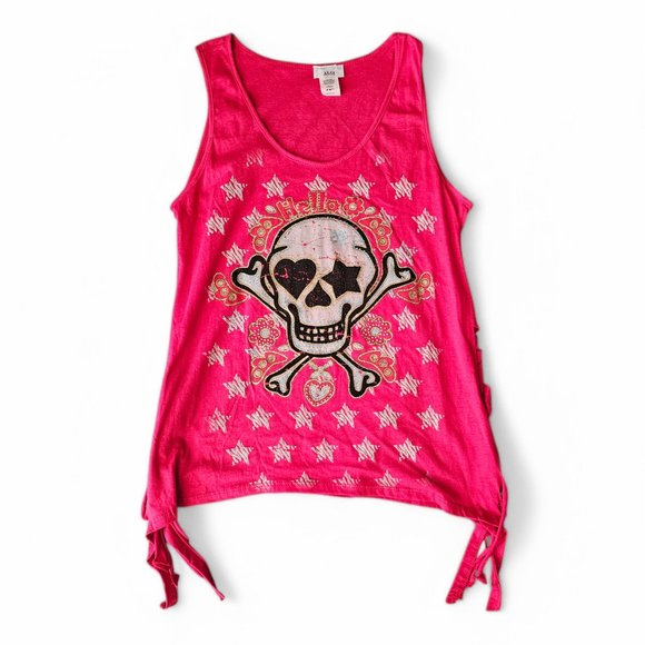 ASSA Tops - Women's Pink Skull & Crossbones Tank Top – Gothic Punk Rock Graphic